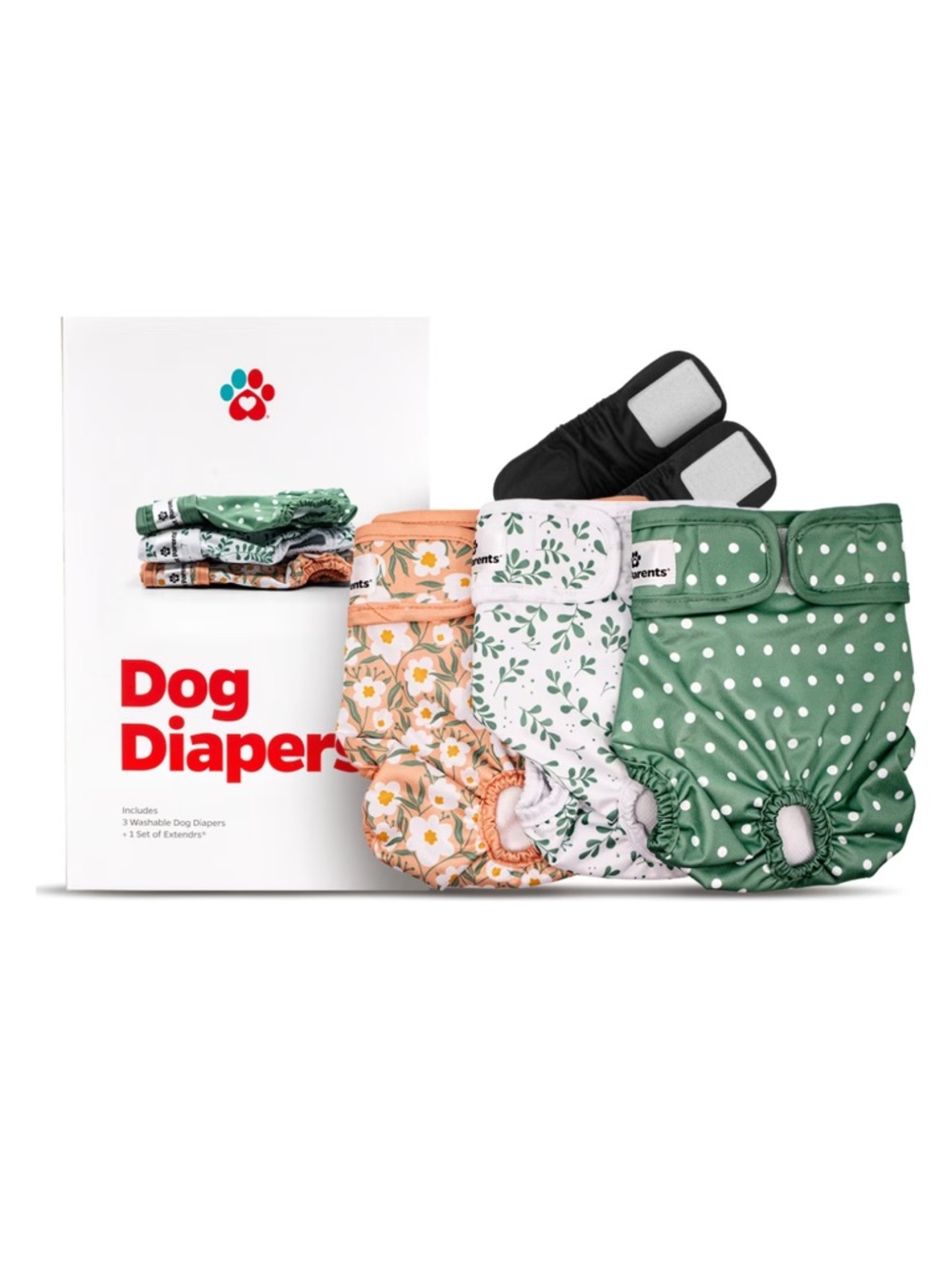 3-pack of Pet Parents Washable Dog Diapers, incl set of extenders Size Small NEW
